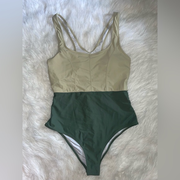 Other - Cream And Green Size Large One Piece Swimsuit